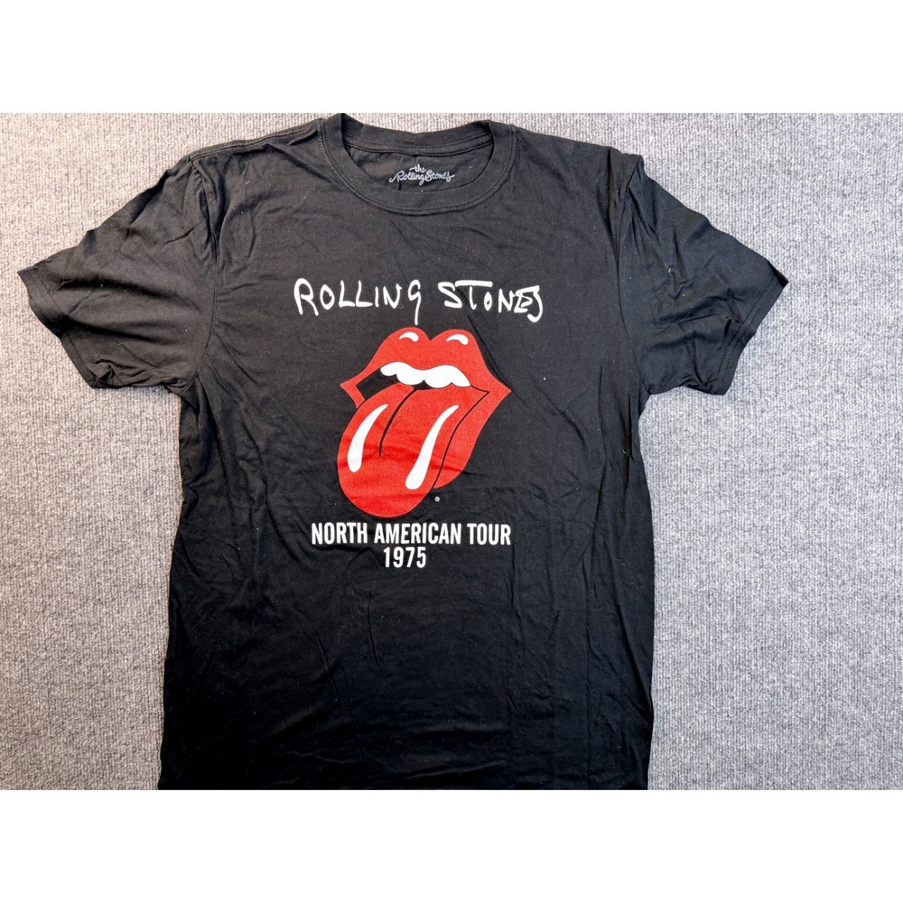 Rolling Stones Shirt Mens Large Black Graphic Tee North American Tour 1975 Y2K L